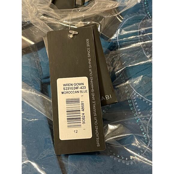 Sachin & Babi Size 12 NEW Moroccan Blue Crepe Embroidered Wren Cape Maxi Gown - Picture 9 of 10